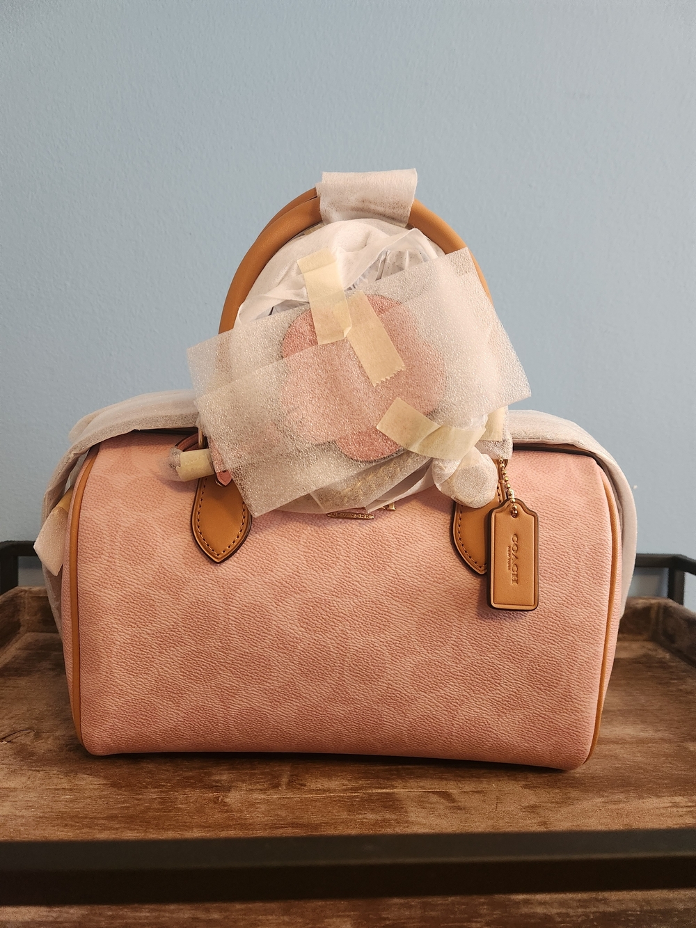 COACH MEDIUM SIZED ROWAN IN POWDER PINK FACTORY WRAPPED ONLY TAKEN OUT FOR PIX